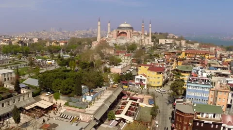 Aerial drone footage of Hagia Sophia Church in Istanbul, Turkey Stock Footage