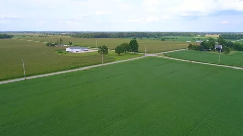 Aerial drone footage of Indiana USA farms 4k 60p Stock Footage