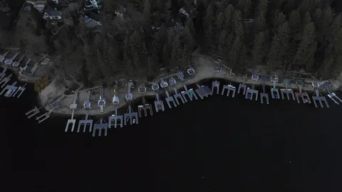 Aerial Drone Footage of Lake Arrowhead with dock Stock Footage