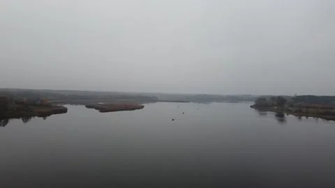 Aerial Drone Footage Of A Lake On Autumn's Early Morning, Ukraine Stock Footage