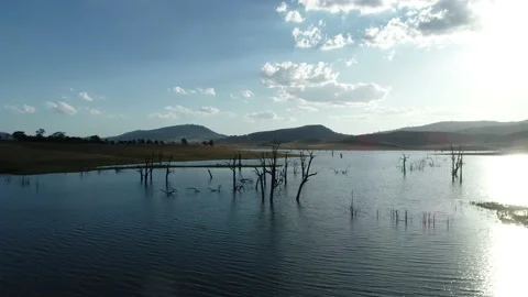 Aerial drone footage of Lake St Clair in the Hunter Valley Stock Footage