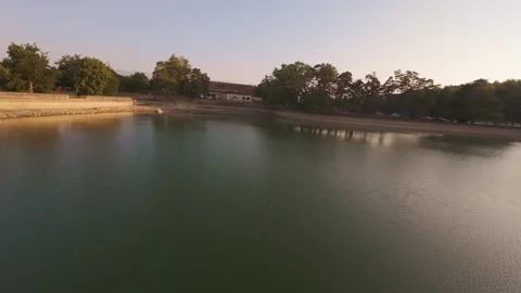 Aerial Drone Footage of Lake at Sunset, Swiss Mountains Stock Footage 341237111