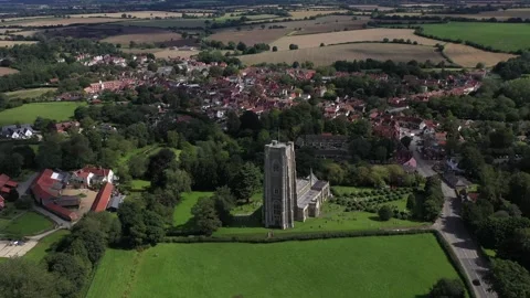 Aerial drone footage at Lavenham in Suffolk Stock Footage