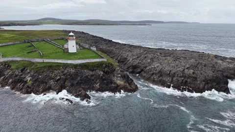 Aerial drone footage of lighthouse tower in County Mayo, Ireland. Stock Footage 342736074