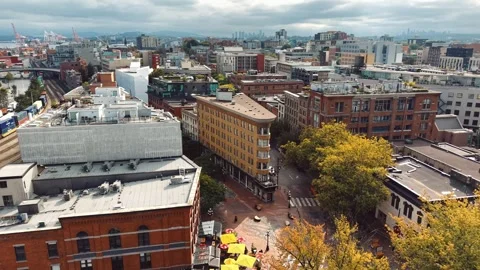 Aerial Drone Footage Looking Down on Vancouver's Downtown Skyline Stock-Footage 345914604