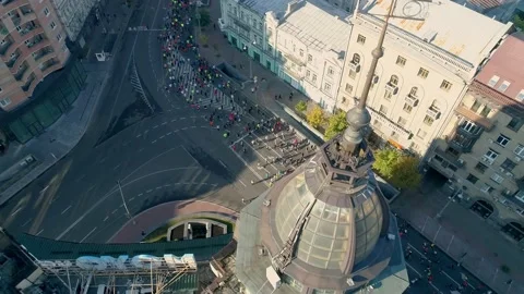Aerial drone footage. Marathon On Kyiv Streets. Stock-Footage 166323996