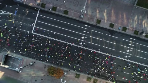 Aerial drone footage. Marathon On Kyiv Streets. Stock-Footage 166324025