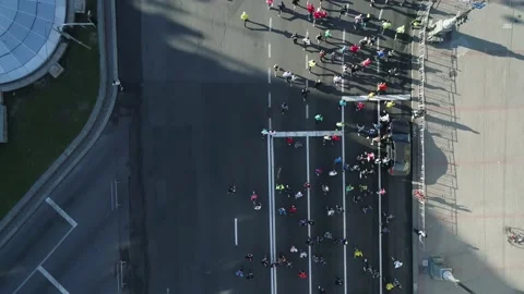 Aerial drone footage. Marathon On Kyiv Streets. Stock-Footage 166324044