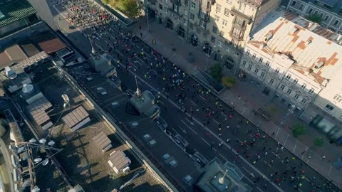 Aerial drone footage. Marathon On Kyiv Streets. Stock-Footage 166324064