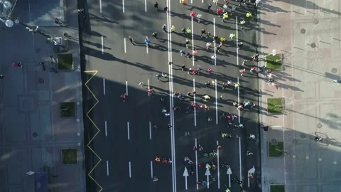 Aerial drone footage. Marathon On Kyiv Streets. Stock-Footage 166324095