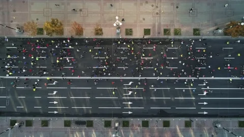 Aerial drone footage. Marathon On Kyiv Streets. Stock-Footage 166324119