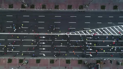 Aerial drone footage. Marathon On Kyiv Streets. Stock-Footage 166324138