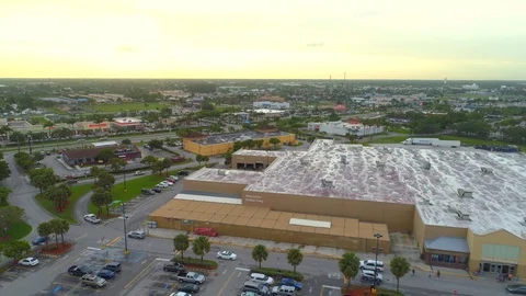 Aerial drone footage Miami Florida City Walmart supercenter 4k 24p Stock Footage