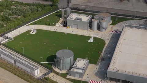 Aerial drone footage of a modern cloud infrastructure facility in northern Stock Footage 336007700