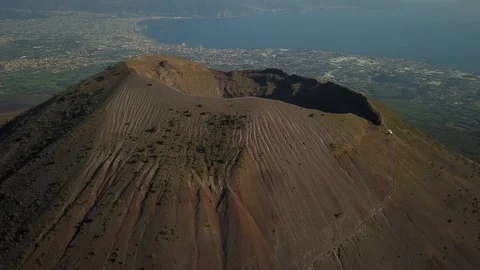 Aerial drone footage of Mount Vesuvius in South Italy on a sunny day. Stock Footage