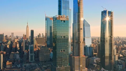 Aerial drone footage of New York skyline Stock Footage
