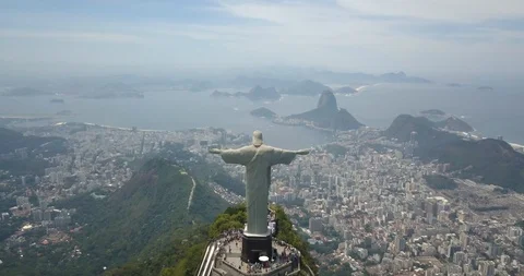 Aerial Drone Footage Over Christ The Redeemer Rio De Janeiro, Brazil. 4K Stock Footage