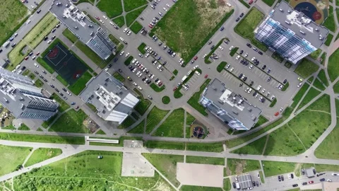 Aerial drone footage overhead top view of the new residential area of the city Stock Footage