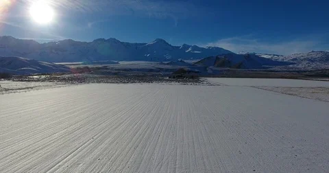 Aerial Drone Footage of parallel lines in snow 4k 24fps Stock Footage 72232816