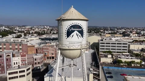Aerial Drone Footage Paramount Studios Water Tower in Los Angeles 10/10/2024 Stock Footage 288160448