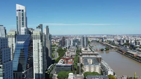 Aerial drone footage of Porto Madero in Buenos Aires, Argentina Stock Footage