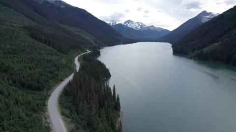 Aerial drone footage of a pristine mountain lake and forest, green water Stock Footage 219671909