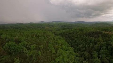 Aerial drone footage -- pulling back -- over a green valley in Kentucky just Stock Footage