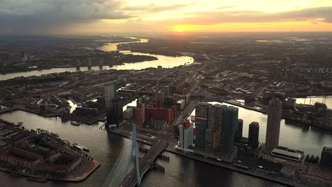 Aerial Drone Footage of Rotterdam (The Netherlands) Stock Footage