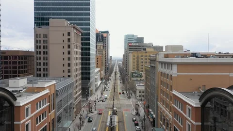 Aerial drone footage Salt Lake City wide angle Stock Footage