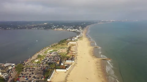 Aerial Drone Footage of Sandbanks Beach Dorset Stock Footage