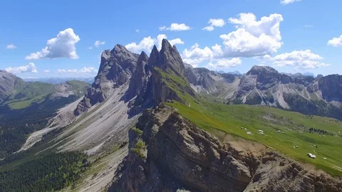Aerial drone footage in Seceda, Dolomites (Alps), Italy Stock Footage 100290153