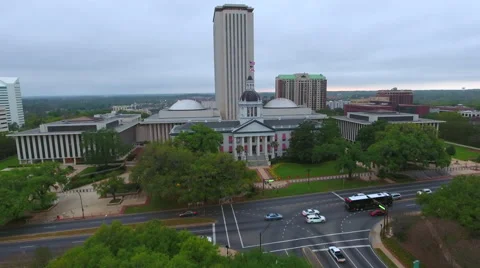 Aerial drone footage of the State Capitol Building Tallahassee FL Stock Footage