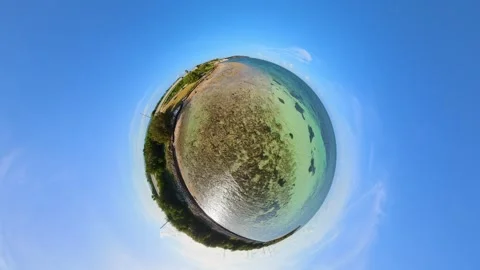 Aerial drone footage tiny planet Florida Keys railroad bridge Bahia Honda 202 Stock Footage 335662861