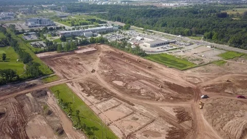 Aerial drone footage (top view) of a construction site. Stock Footage