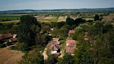 Aerial drone footage of a traditional hungarian farming village Stock Footage