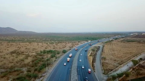 Aerial Drone Footage Of Traffic Transportation On Highway, India Stock Footage