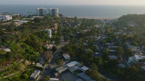Aerial Drone Footage of Upscale Rustic Canyon Neighborhood with Ocean Views in Stock Footage 300659198