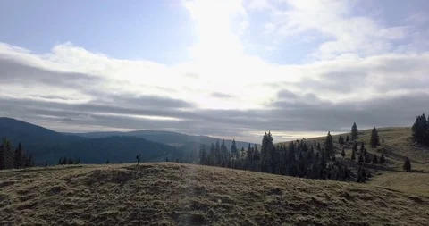 Aerial Drone Footage View: Flight over autumn mountain 4K Stock Footage 128917607