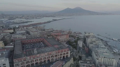 Aerial Drone footage view of sunrise in Naples Italy seaport Stock Footage