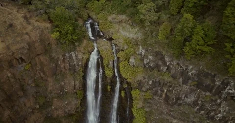 Aerial Drone Footage of Waipoo Falls / Waimea Canyon / Kauai Hawaii / Kodak LUT Stock Footage