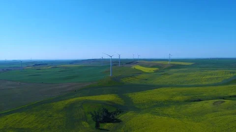 Aerial Drone Footage of Wind Turbines in the Prairies Stock Footage