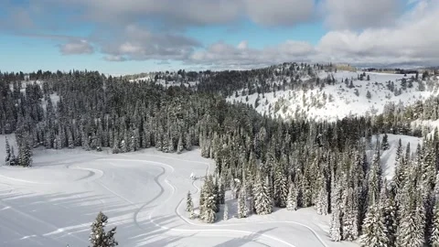 Aerial Drone Footage Winter Forest, Grand Targhee, Ski Cat Stock Footage 157134341