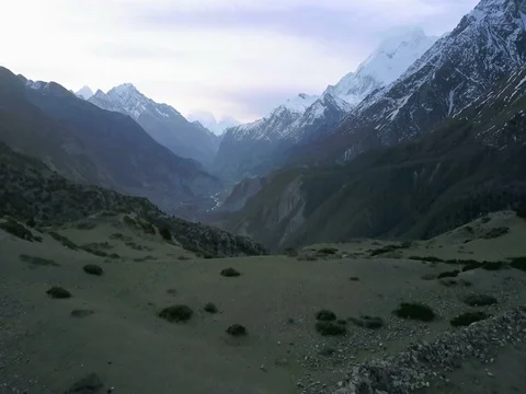 Aerial Drone Forw Pan Ridge Reveal Valley Snow Capped Himalaya Mountains Nepal Stock Footage 77613676