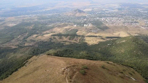 Aerial drone forward flight over Beshtau mountain ridge Stock Footage 338009442