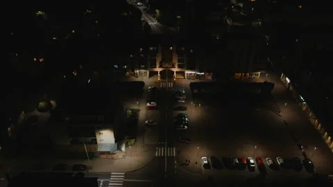 Aerial Drone Forward Flight with Tilt Up Reveal of Night City Stock Footage 323769406