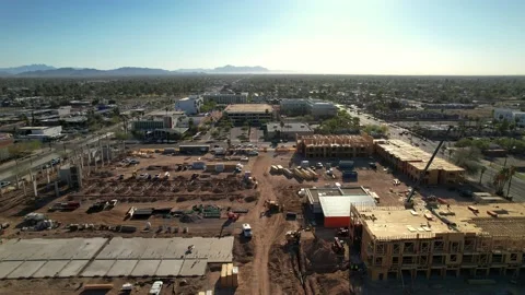 Aerial drone forward moving shot, large new construction site Stock Footage 172337601