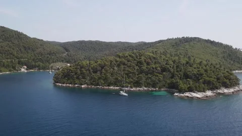 Aerial drone forward shot of a sailing yacht in Greece Stock Footage 336604231
