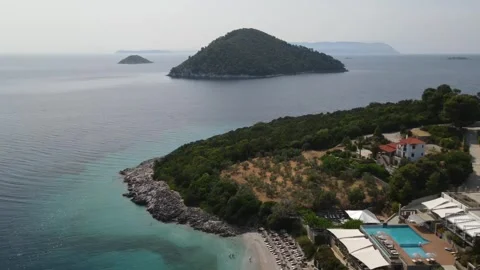 Aerial drone forward shot towards Dasia island Stock Footage 336608107
