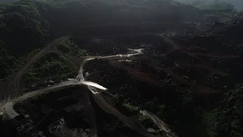 Aerial Drone Forward Turn Right Crusher to Mining Pit 4K Stock Footage 338066878