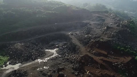 Aerial Drone Forward Turn Right Mining Quarry Landscape 4K Vídeos de archivo 338066880